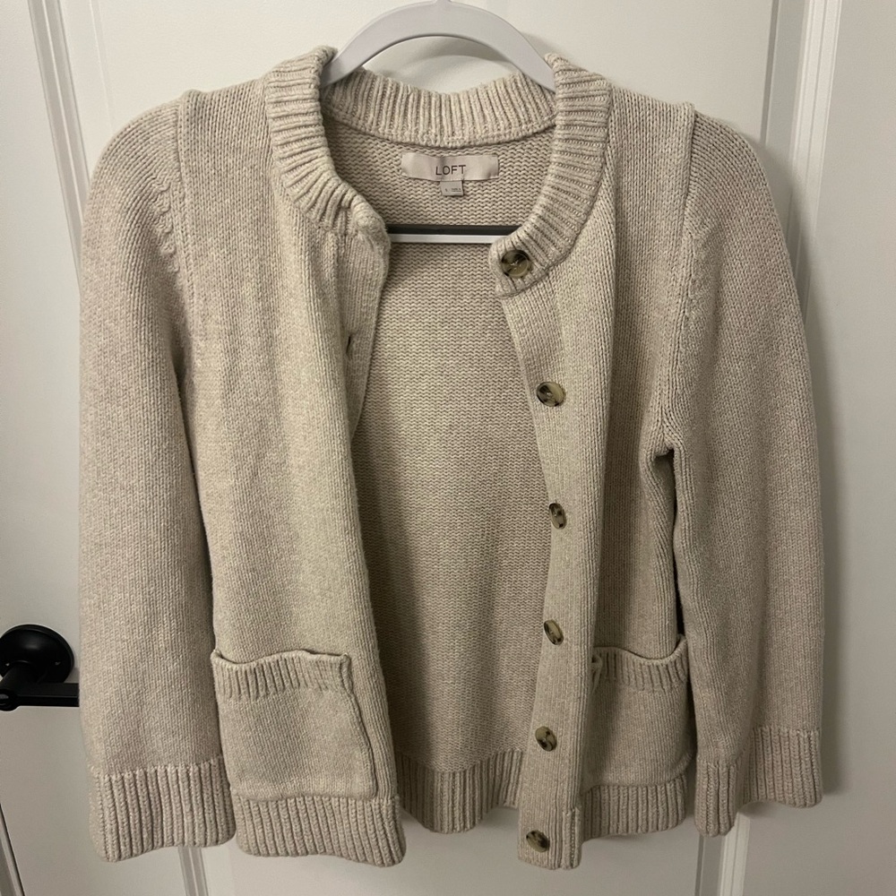 LOFT Women's Beige Button-Up Sweater
